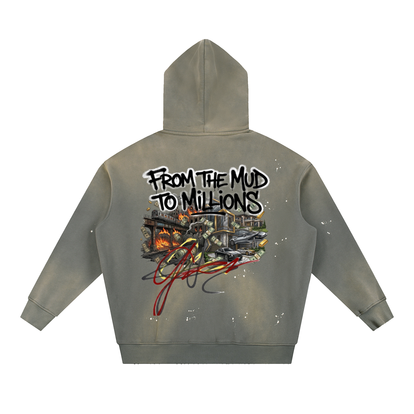 M2M Vintage Washed Frayed Fleece Hoodie