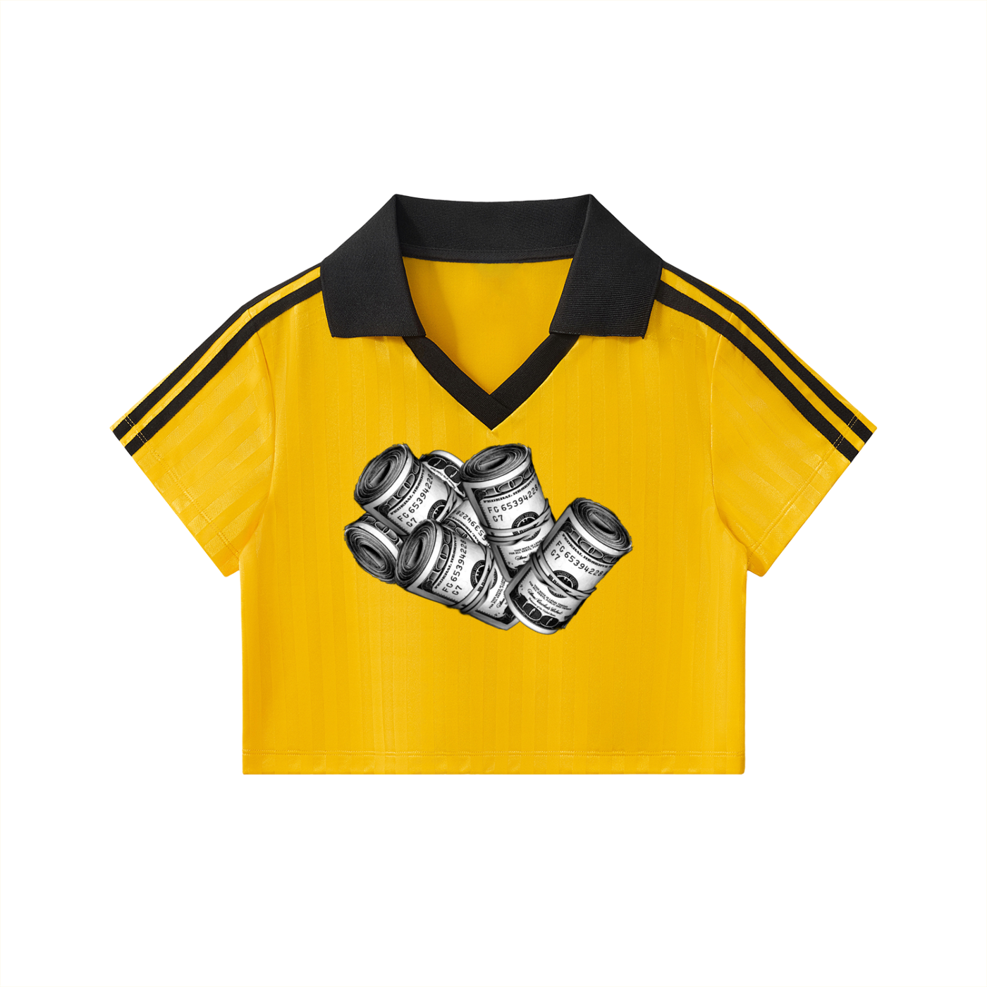 IM RICH BITCH - Contrast Collar Striped Cropped Jersey