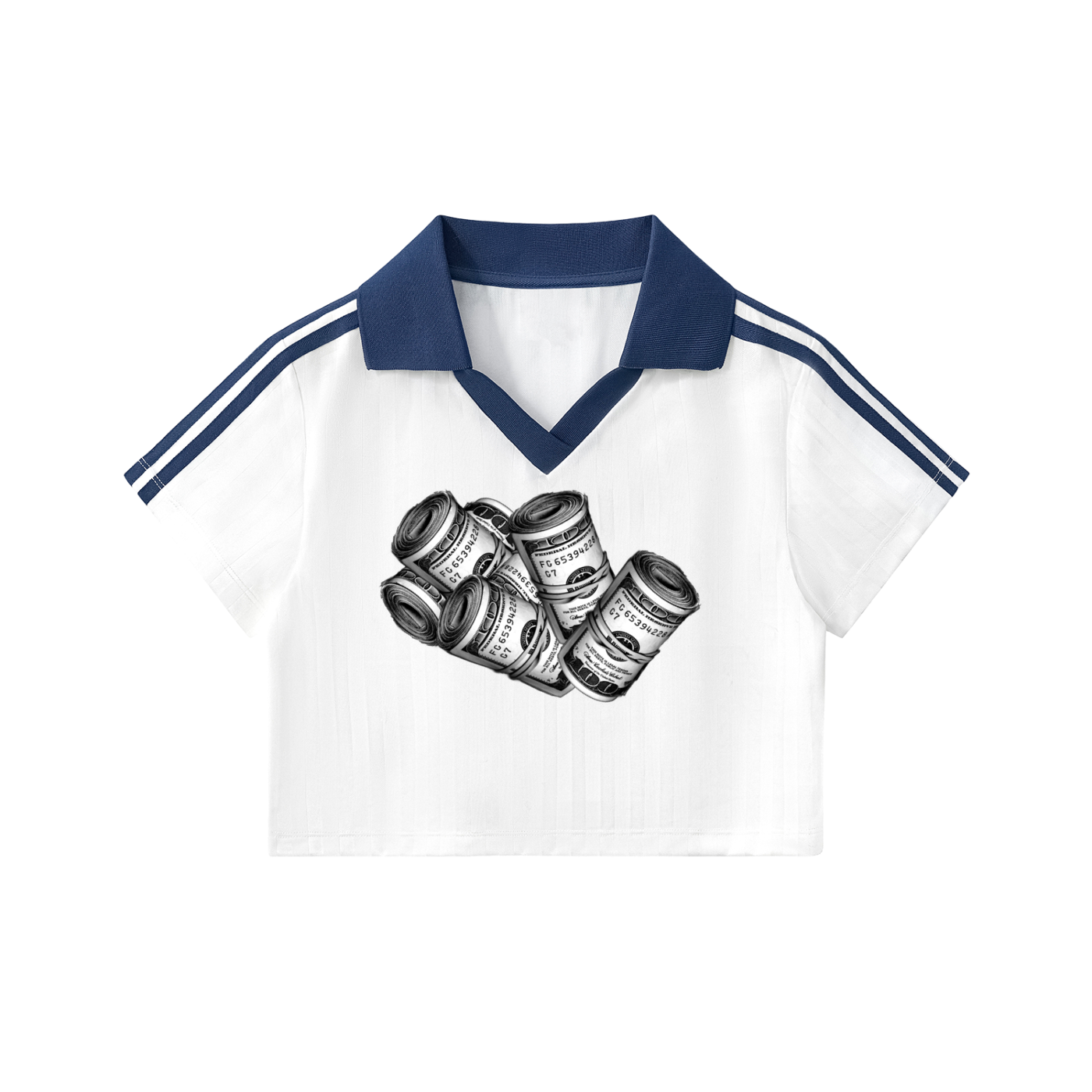 IM RICH BITCH - Contrast Collar Striped Cropped Jersey