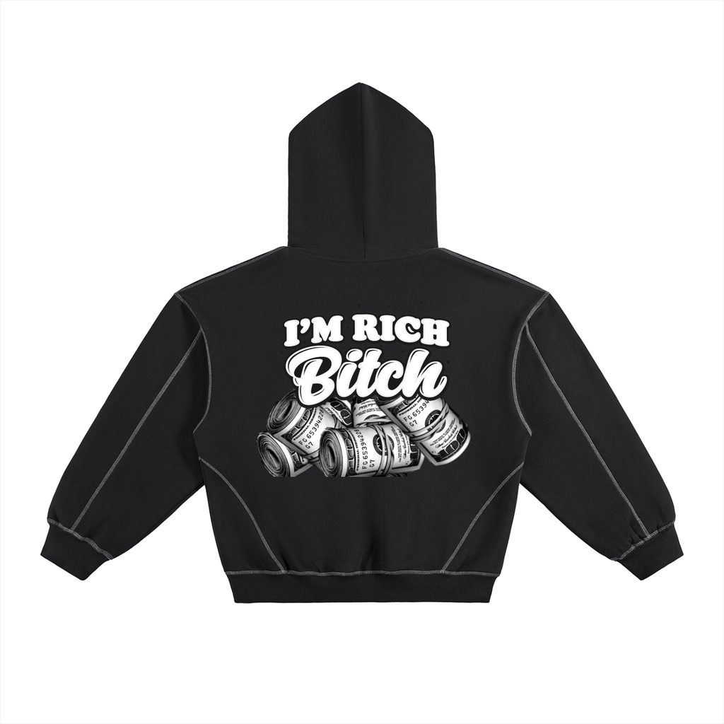 IM RICH BITCH - Contrast-Stitched Boxy Fleece Hoodie