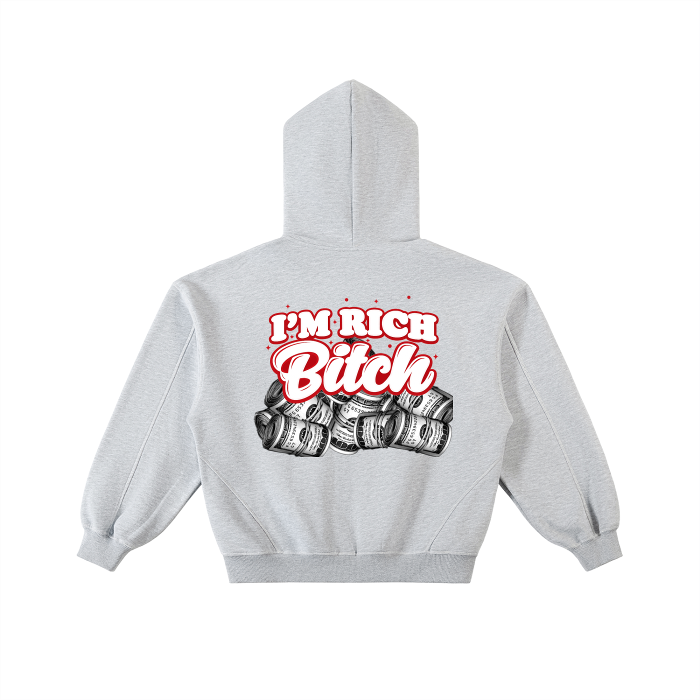 IM RICH BITCH -Contrast-Stitched Boxy Fleece Zip Hoodie
