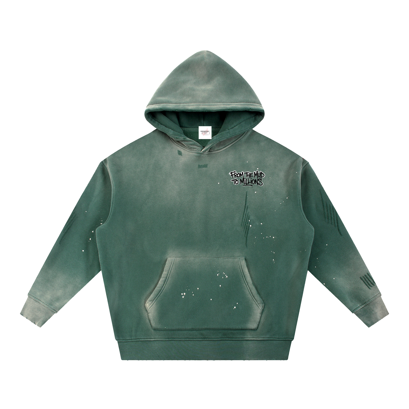 M2M Vintage Washed Frayed Fleece Hoodie