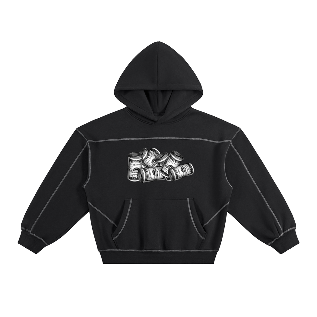 IM RICH BITCH - Contrast-Stitched Boxy Fleece Hoodie