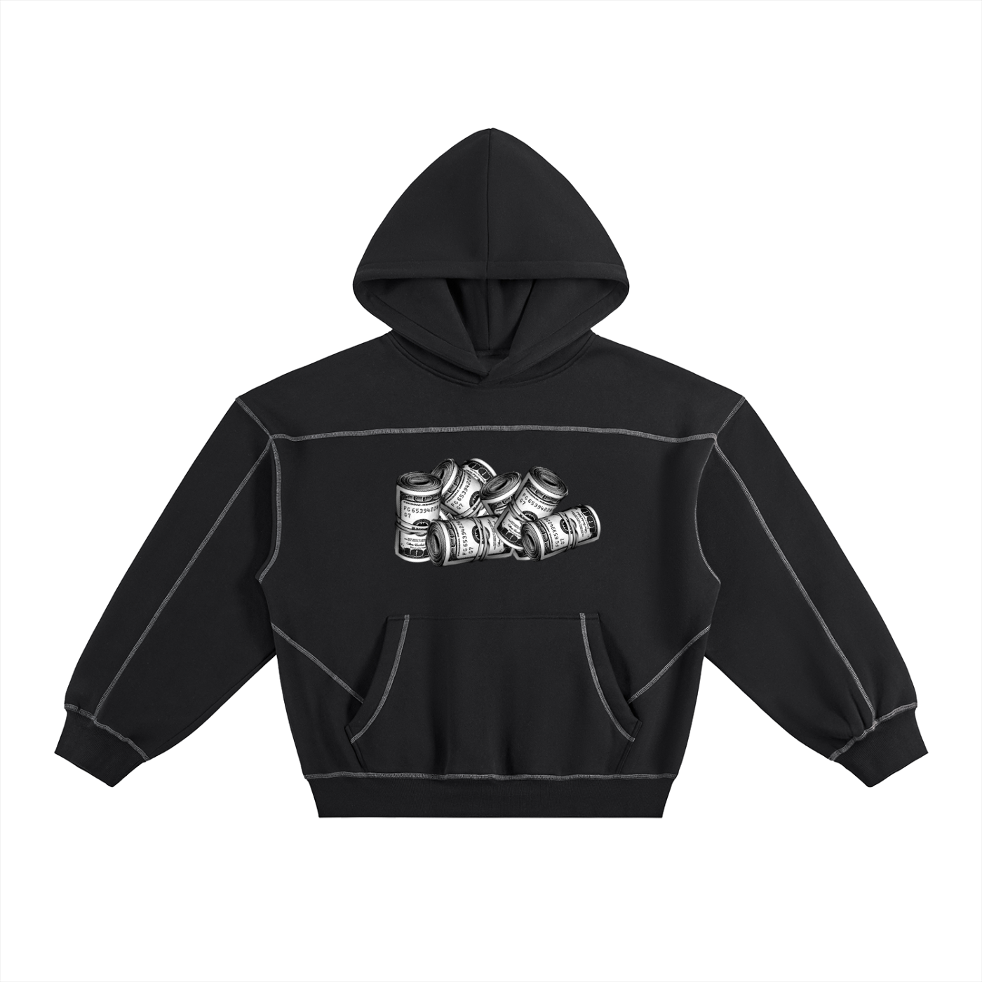 IM RICH BITCH - Contrast-Stitched Boxy Fleece Hoodie
