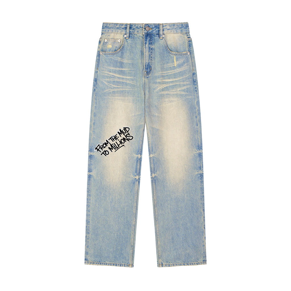 M2M Sun Fade Raw Hem Denim Jeans