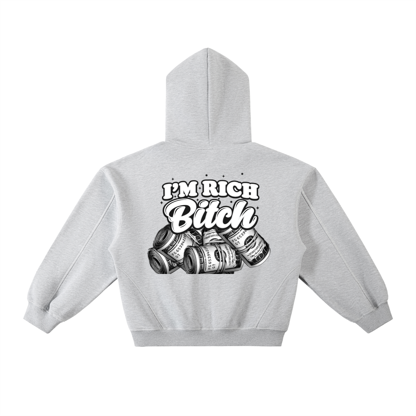 IM RICH BITCH - Contrast-Stitched Boxy Fleece Hoodie