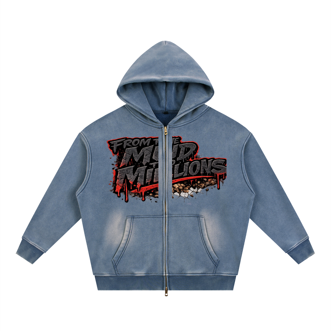 M2M Sunfade Two-way Zipper Boxy Fleece Hoodie