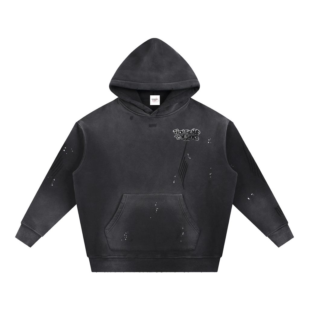 M2M Vintage Washed Frayed Fleece Hoodie