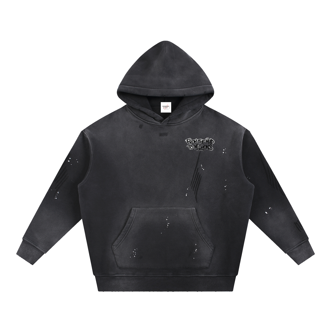 M2M Vintage Washed Frayed Fleece Hoodie