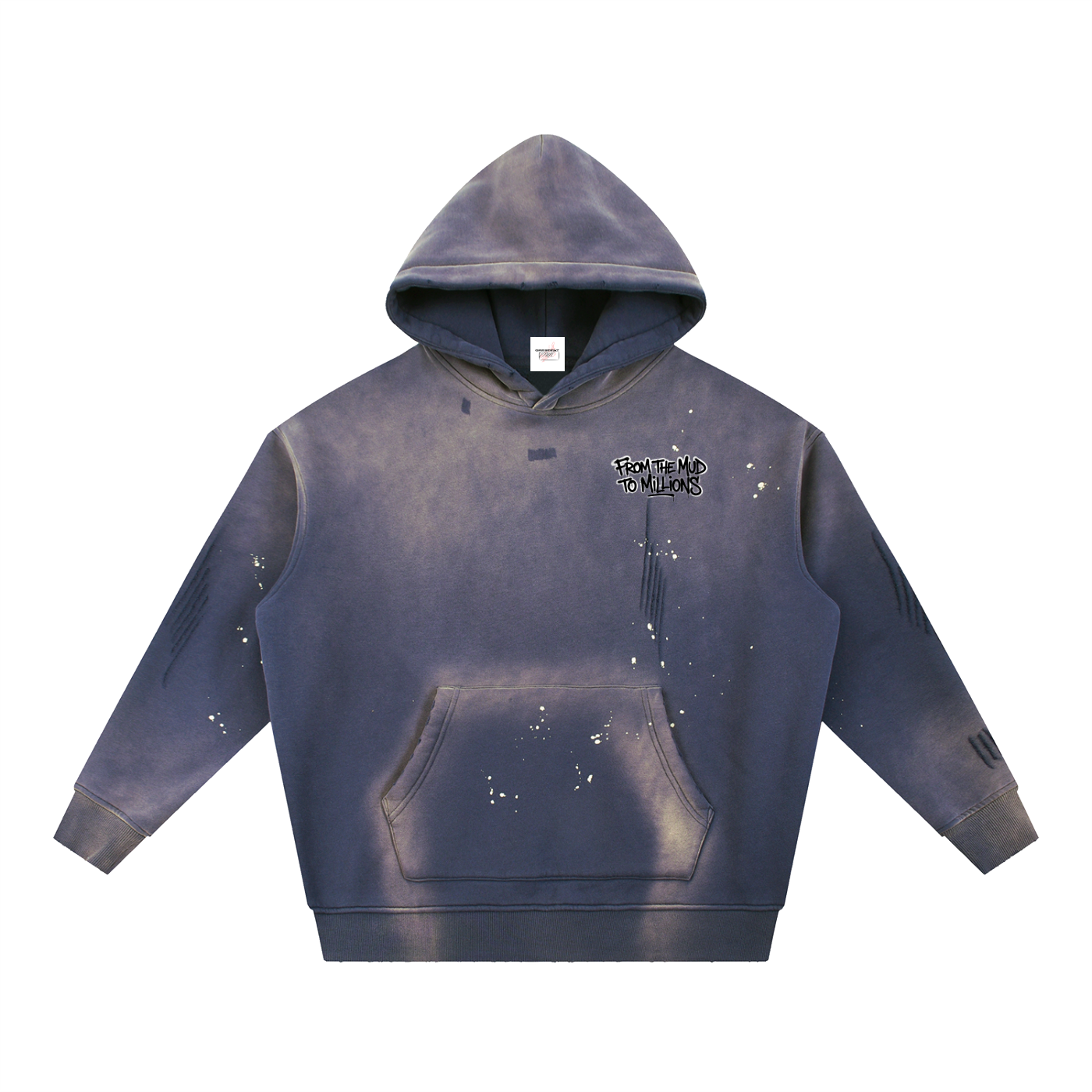 M2M Vintage Washed Frayed Fleece Hoodie