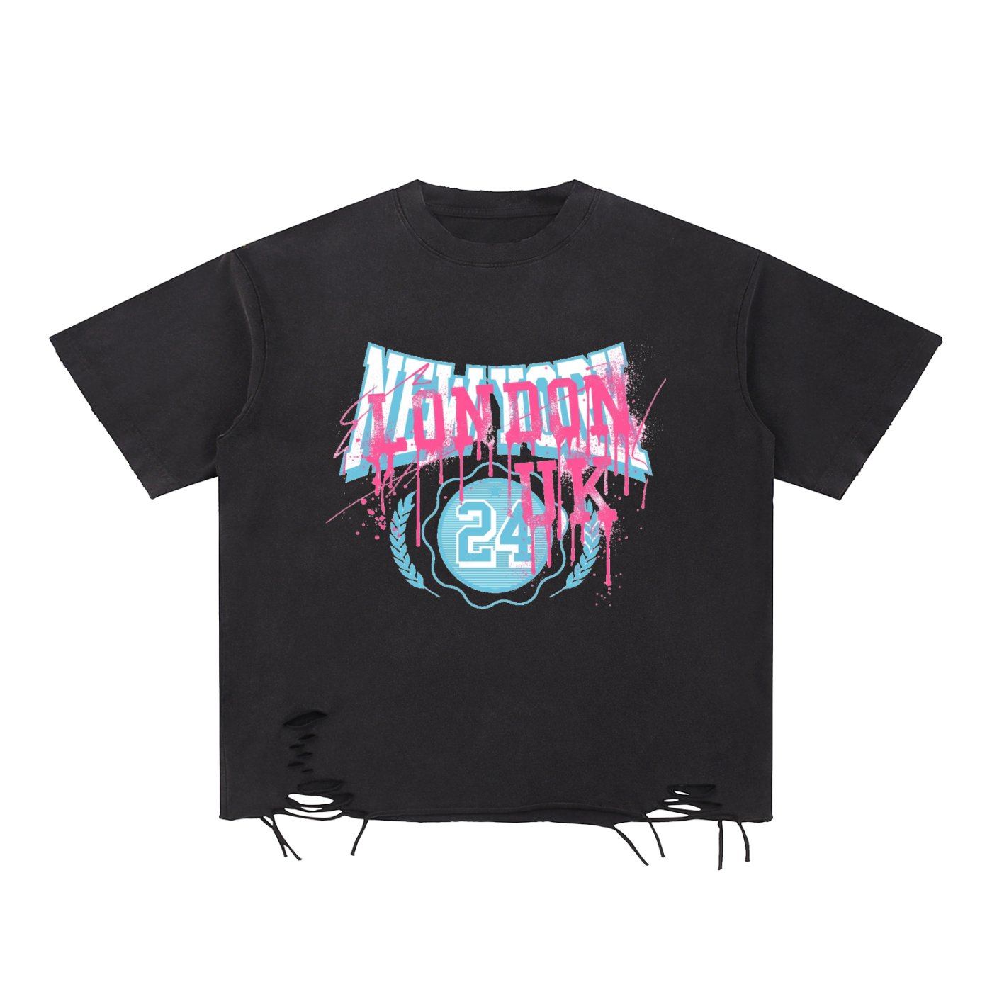 NYLONDON Goated Snow Washed Raw-Hem T-Shirt