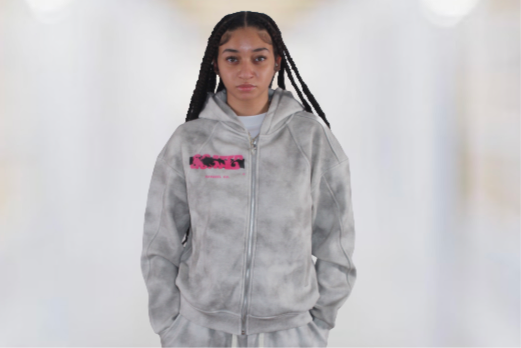 GOATED Dirty Washed Boxy Zip-up Fleece Hoodie