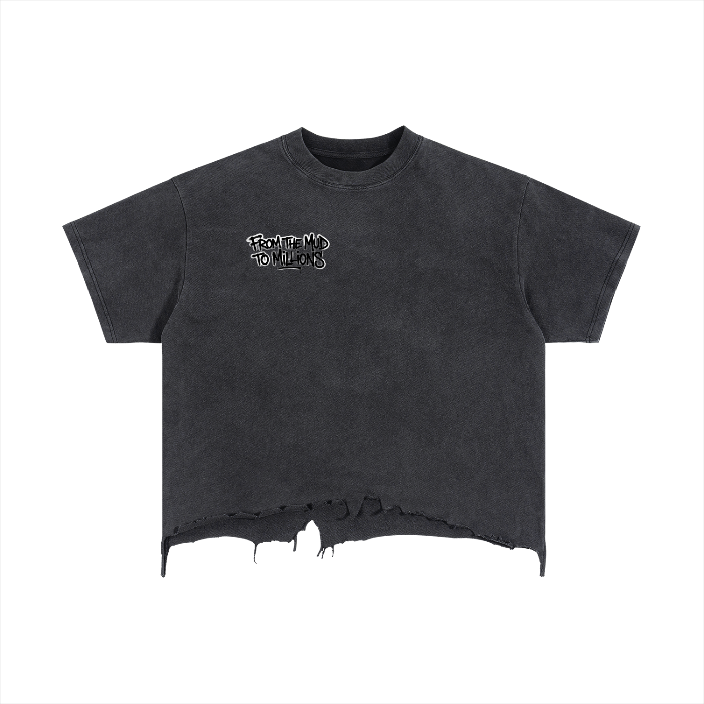 M2M Vintage Wash Boxy Distressed Hem T-Shirt