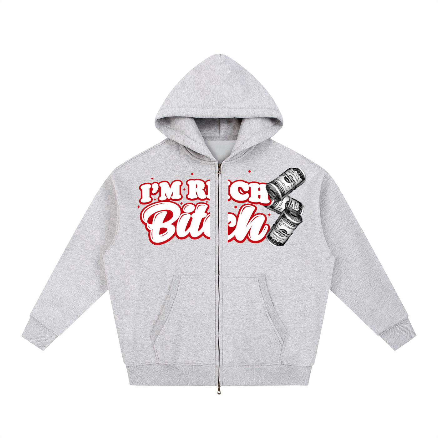 IM RICH BITCH Essential Oversized Fleece Boxy Hoodie