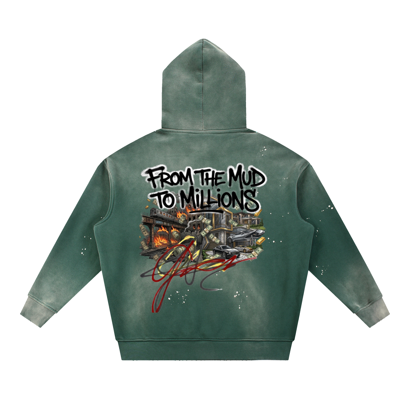 M2M Vintage Washed Frayed Fleece Hoodie
