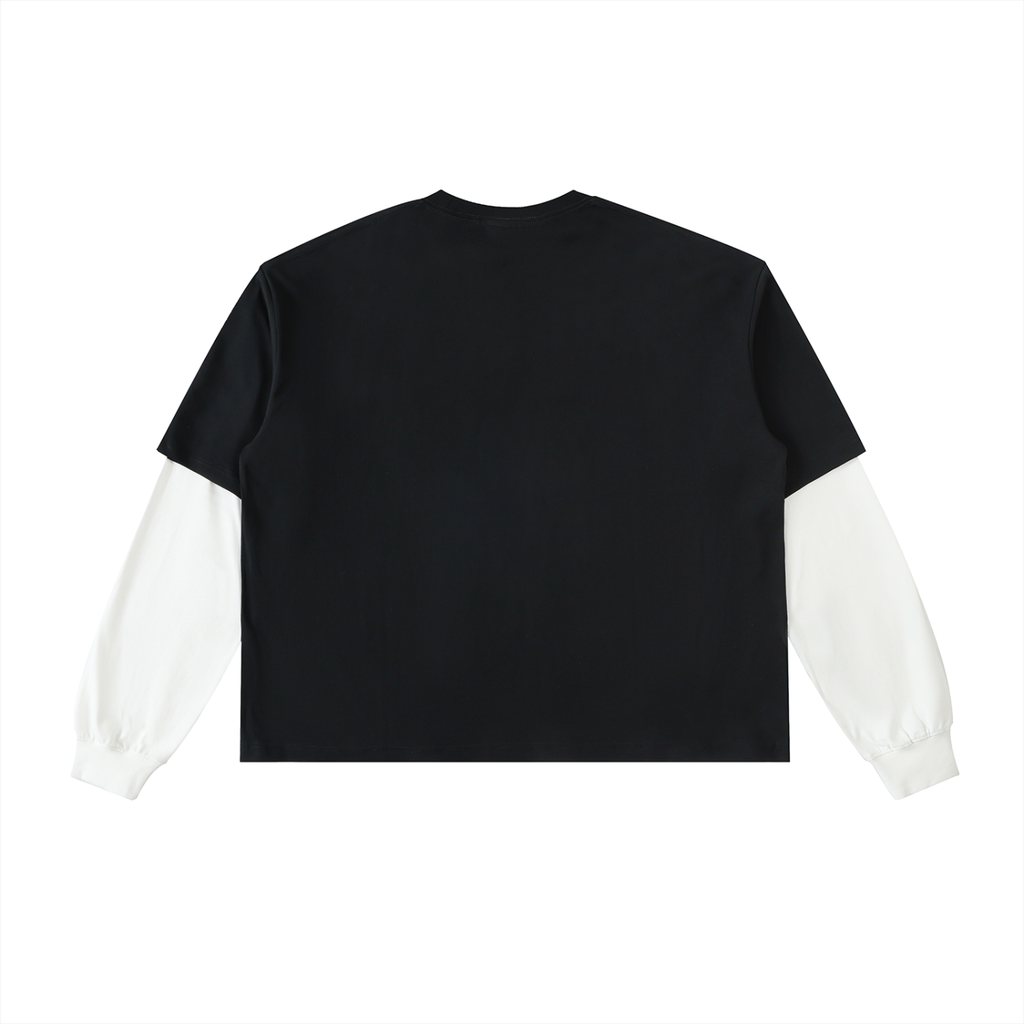 IM RICH BITCH- Layered Contrast Sleeve Cotton T-Shirt