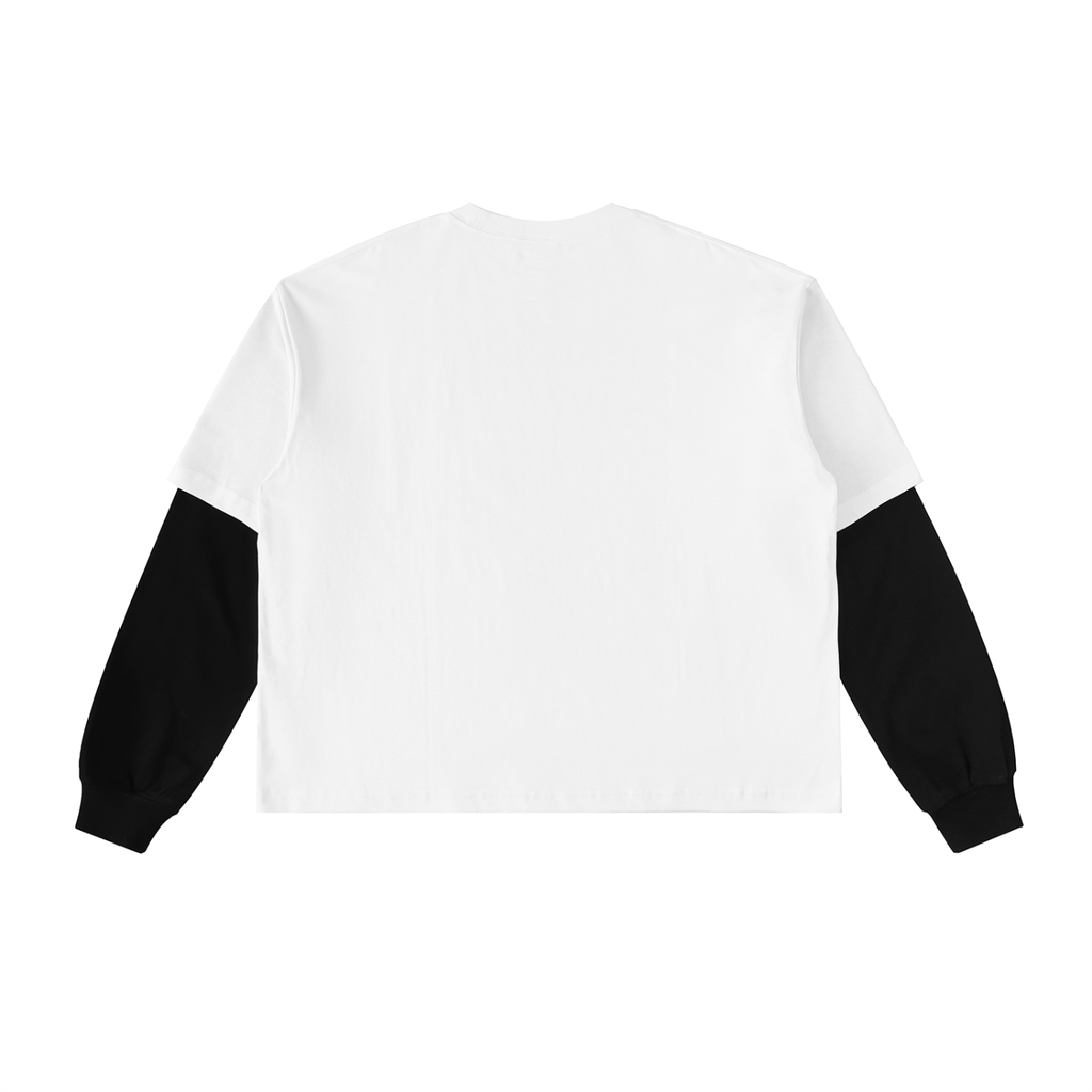 IM RICH BITCH- Layered Contrast Sleeve Cotton T-Shirt