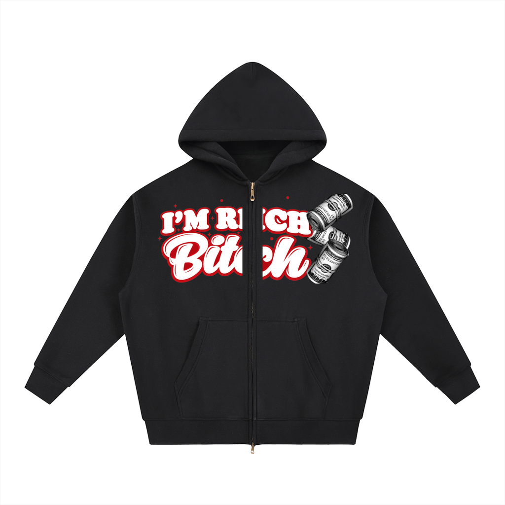 IM RICH BITCH Essential Oversized Fleece Boxy Hoodie
