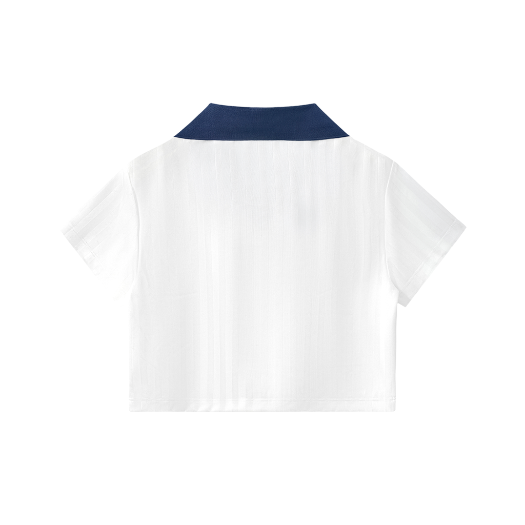 IM RICH BITCH - Contrast Collar Striped Cropped Jersey