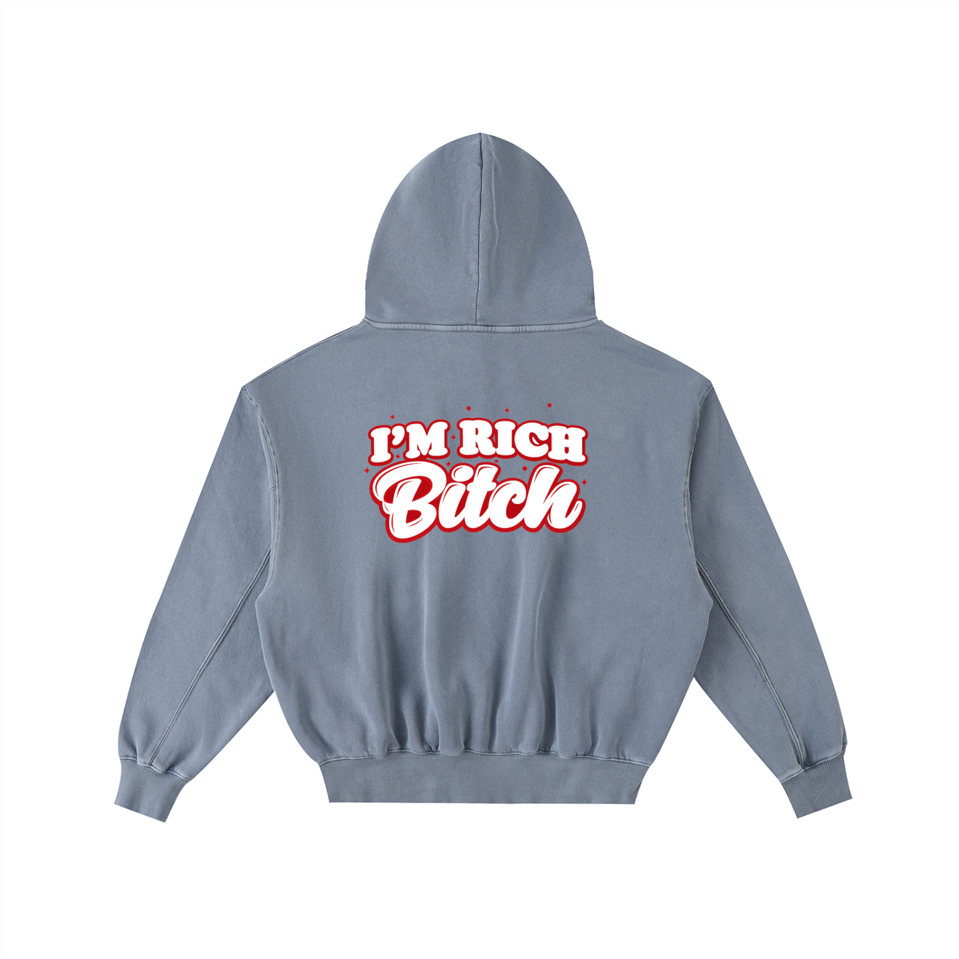 IM RICH BITCH Frayed Enzyme Washed Fleece Hoodie
