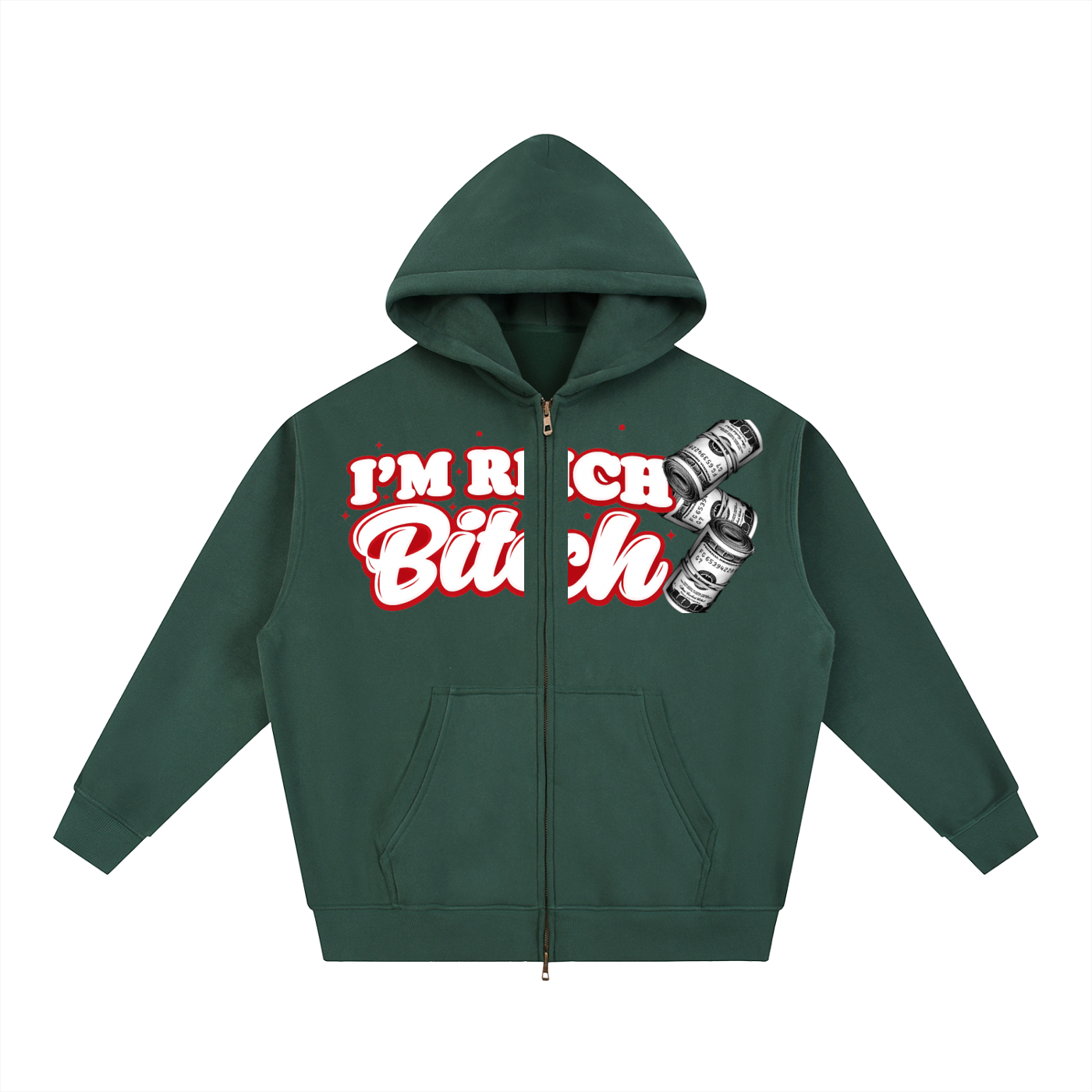 IM RICH BITCH Essential Oversized Fleece Boxy Hoodie