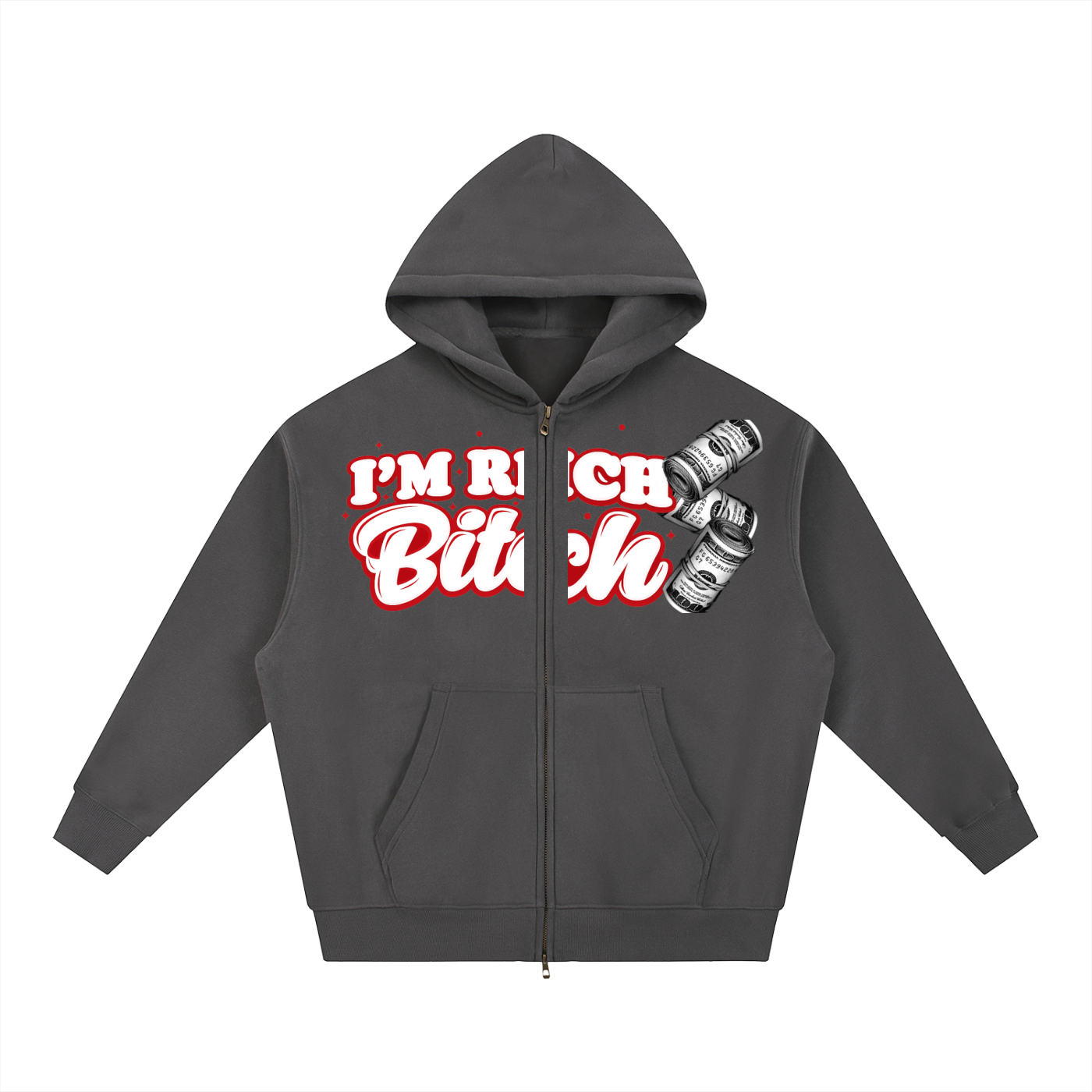 IM RICH BITCH Essential Oversized Fleece Boxy Hoodie
