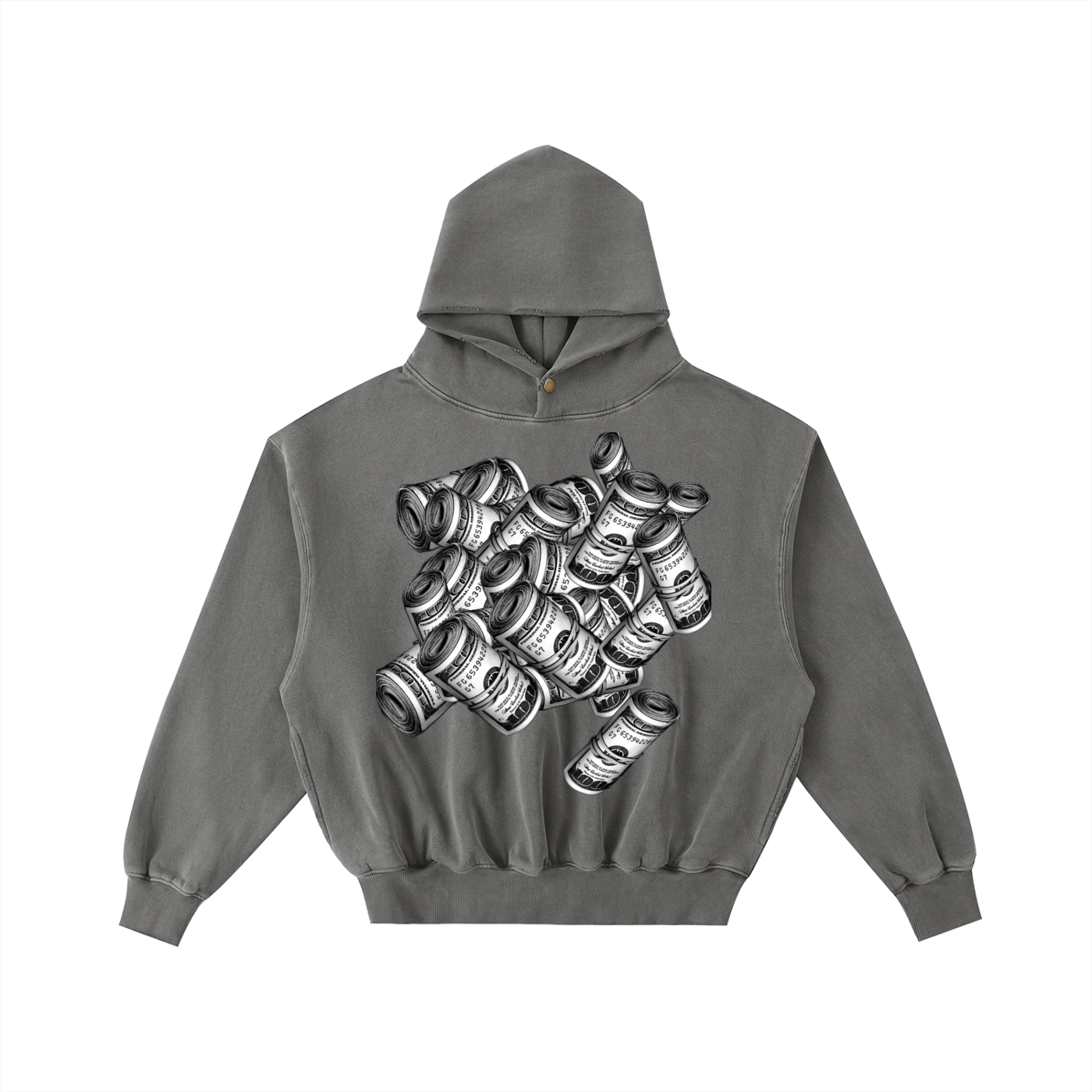 IM RICH BITCH Frayed Enzyme Washed Fleece Hoodie