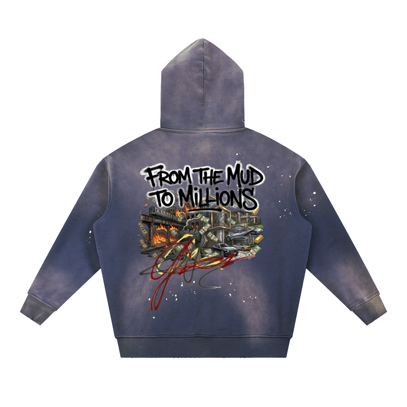 M2M Vintage Washed Frayed Fleece Hoodie