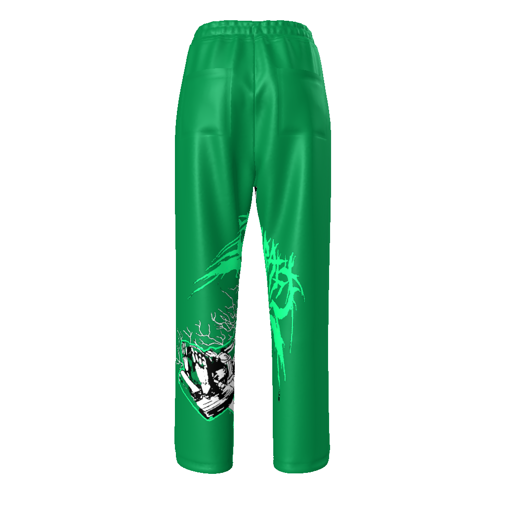 Green Flushed Straight Leg Pants