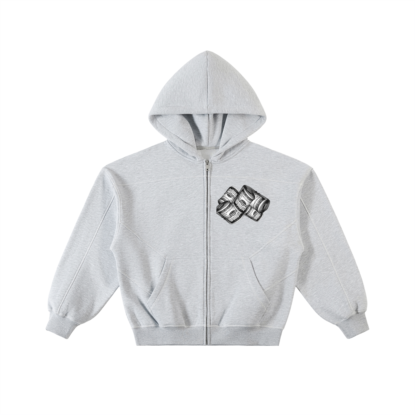 IM RICH BITCH -Contrast-Stitched Boxy Fleece Zip Hoodie