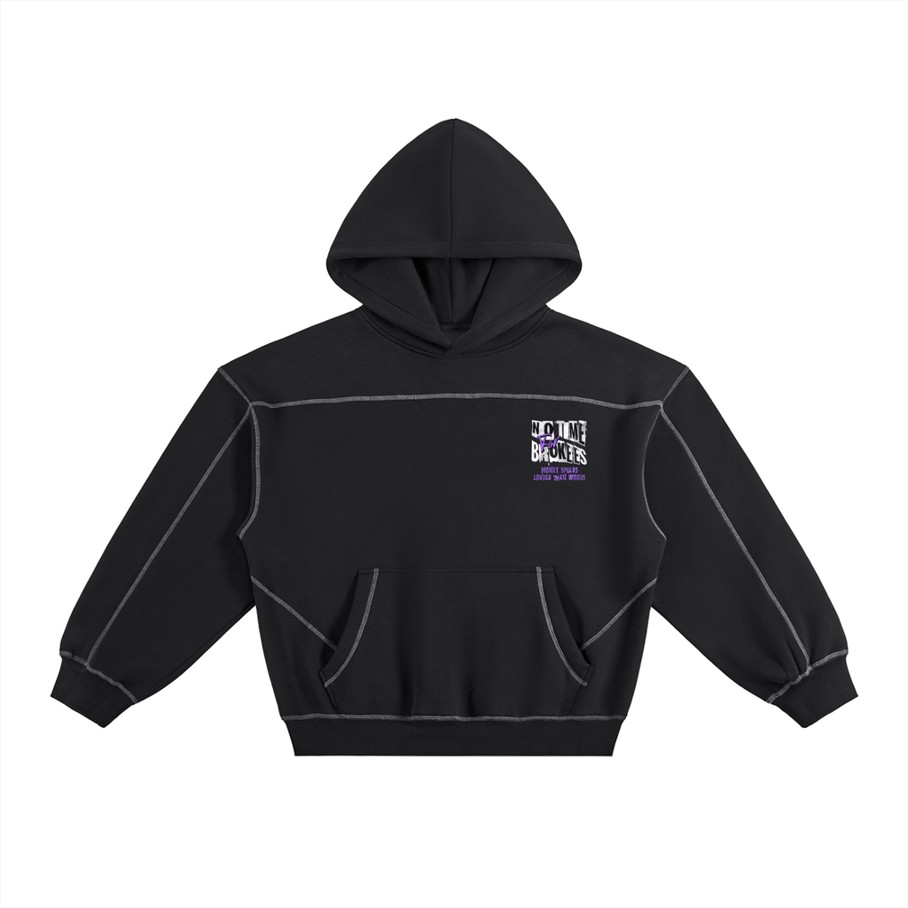 Contrast-Stitched Boxy Fleece Hoodie