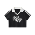 IM RICH BITCH - Contrast Collar Striped Cropped Jersey