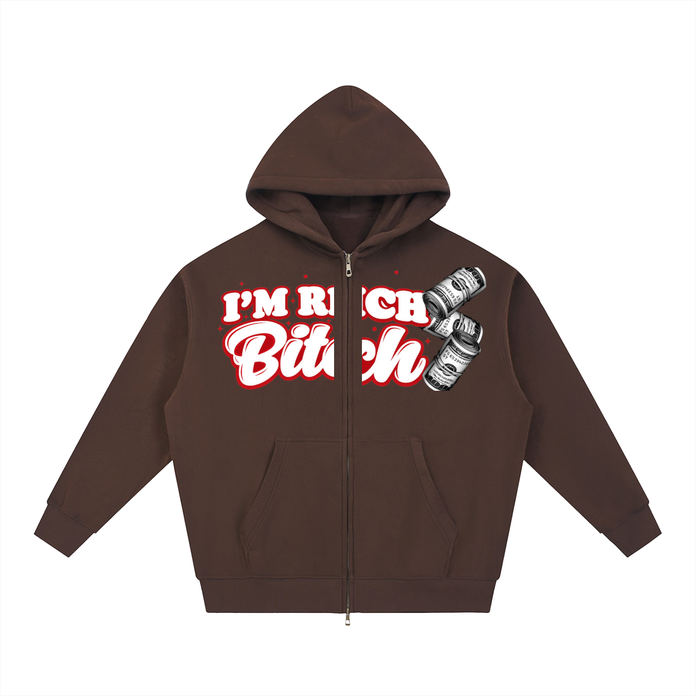 IM RICH BITCH Essential Oversized Fleece Boxy Hoodie