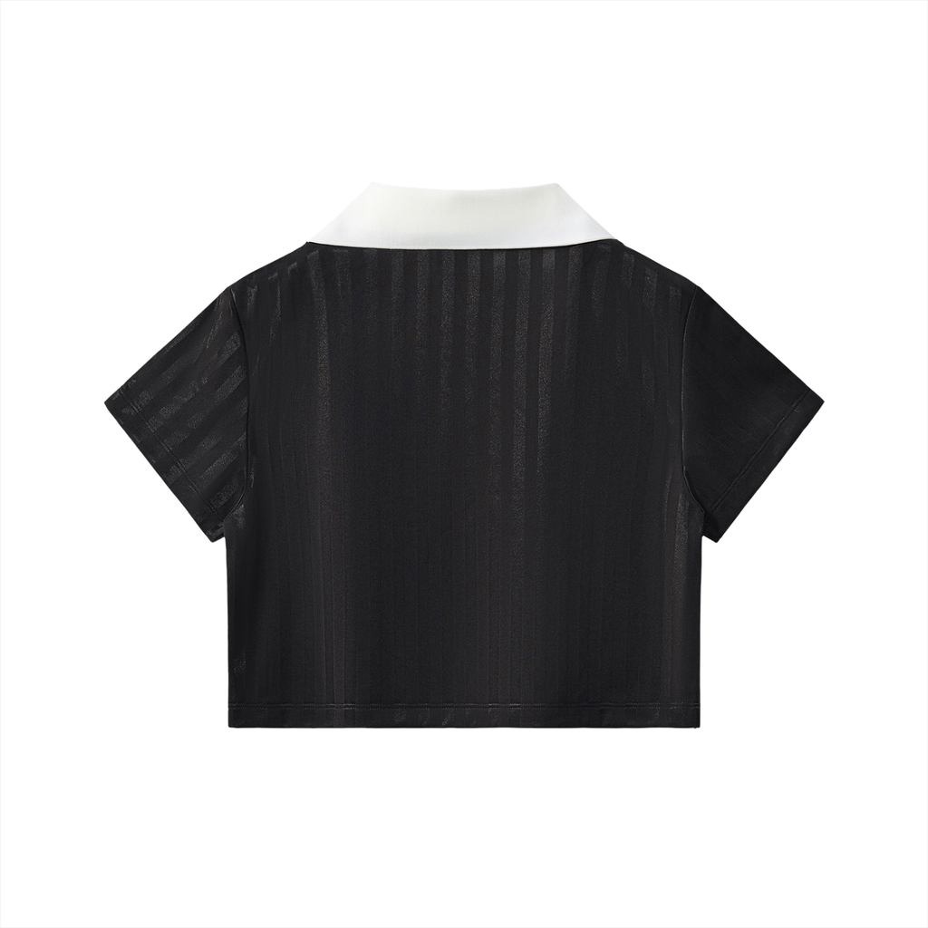 IM RICH BITCH - Contrast Collar Striped Cropped Jersey