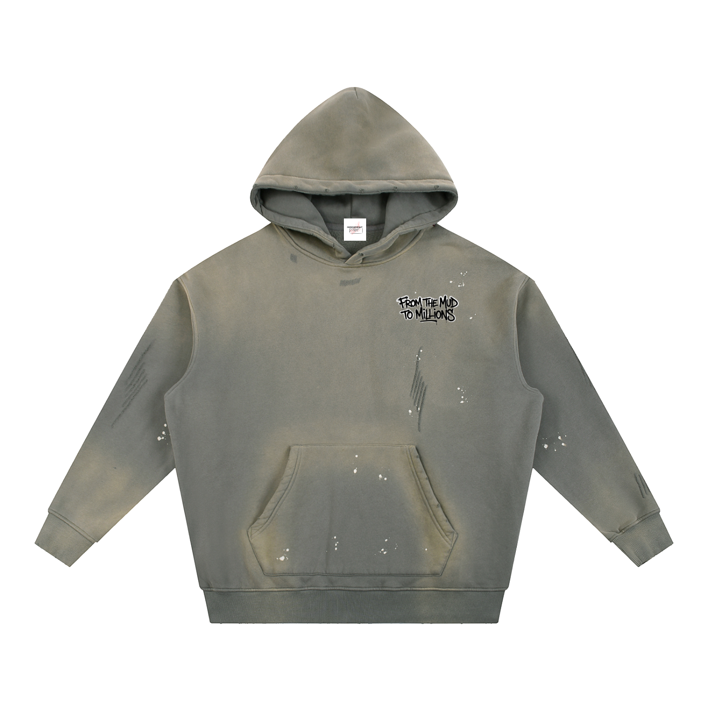 M2M Vintage Washed Frayed Fleece Hoodie