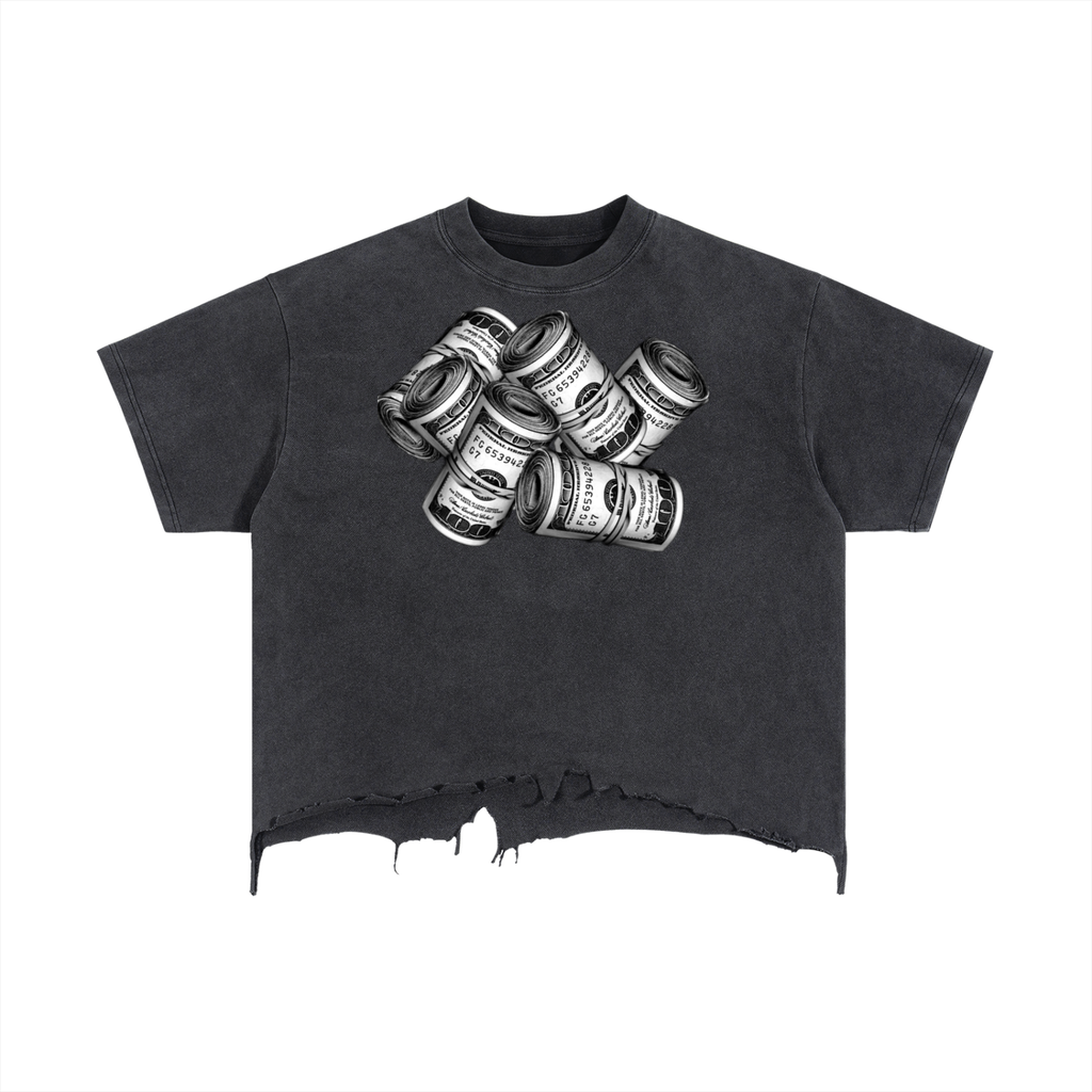 IM RICH BITCH -Vintage Wash Boxy Distressed Hem T-Shirt