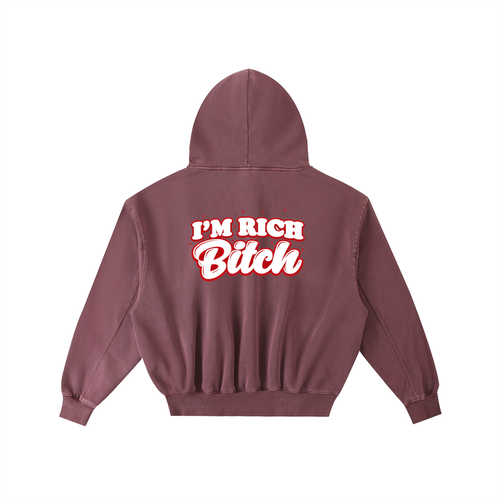 IM RICH BITCH Frayed Enzyme Washed Fleece Hoodie