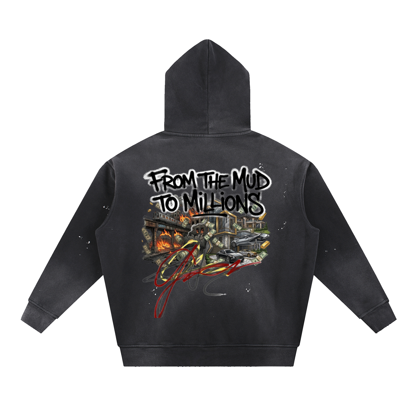 M2M Vintage Washed Frayed Fleece Hoodie