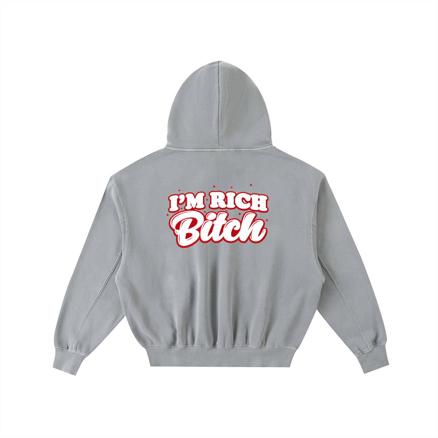 IM RICH BITCH Frayed Enzyme Washed Fleece Hoodie