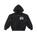 IM RICH BITCH -Contrast-Stitched Boxy Fleece Zip Hoodie