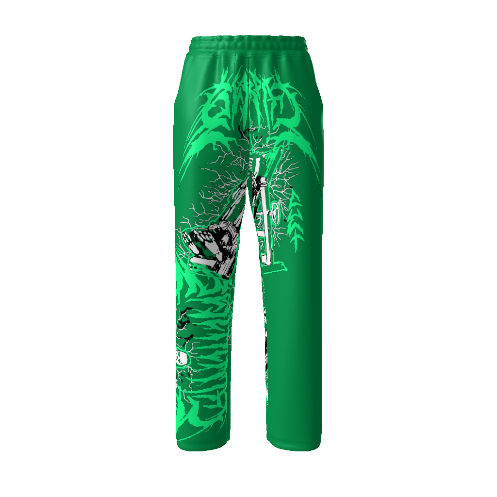 Green Flushed Straight Leg Pants