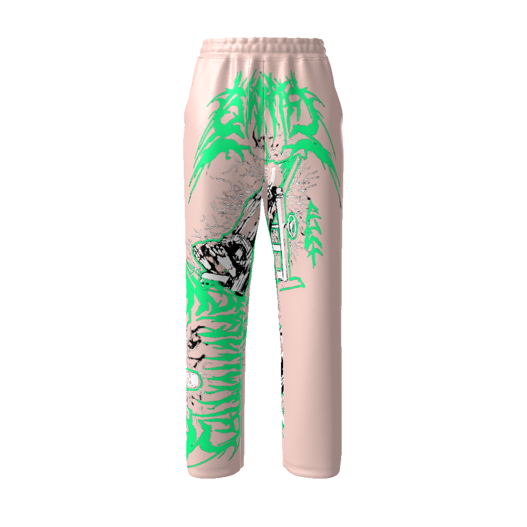 Green Flushed Straight Leg Pants