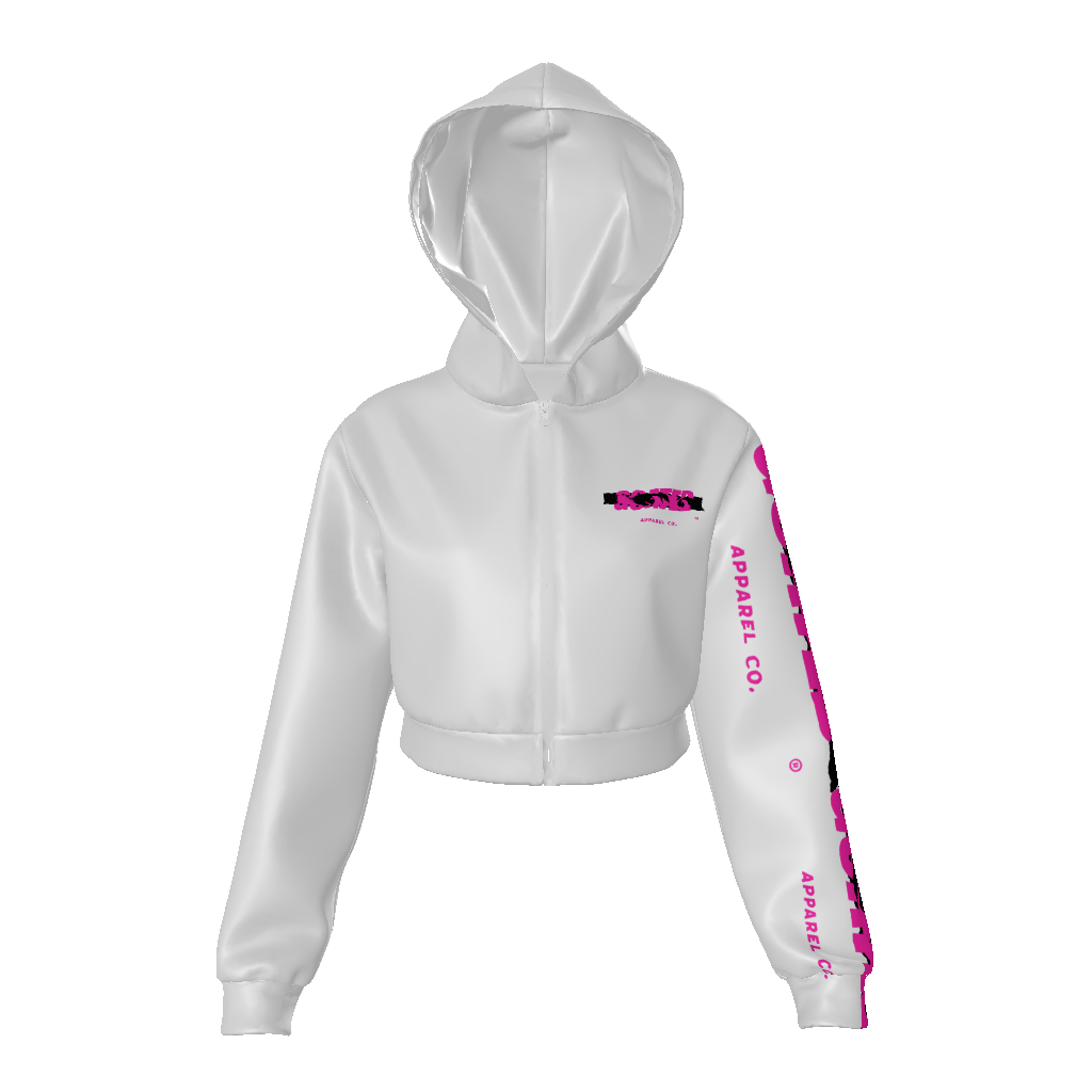 Women's All White Goated Zip Up Crop Hoodie