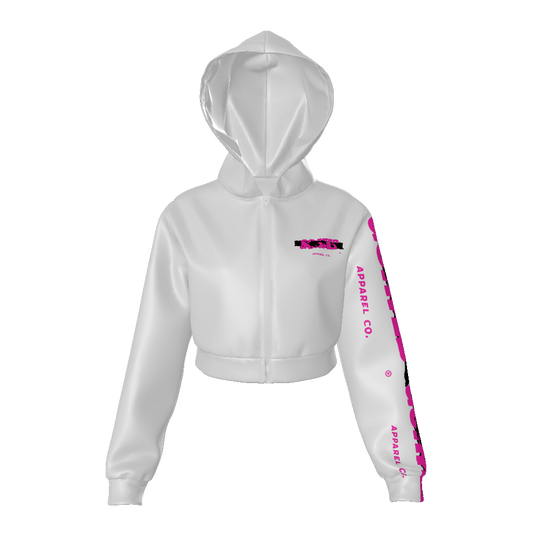 Women's All White Goated Zip Up Crop Hoodie